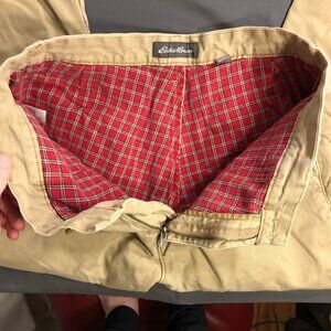 Eddie Bauer Men's Flannel Lined Pants 32x32 Khaki Chino Plaid Straight Leg
